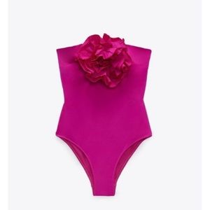 Zara Pink One-Piece Swimsuit with Floral Detail
